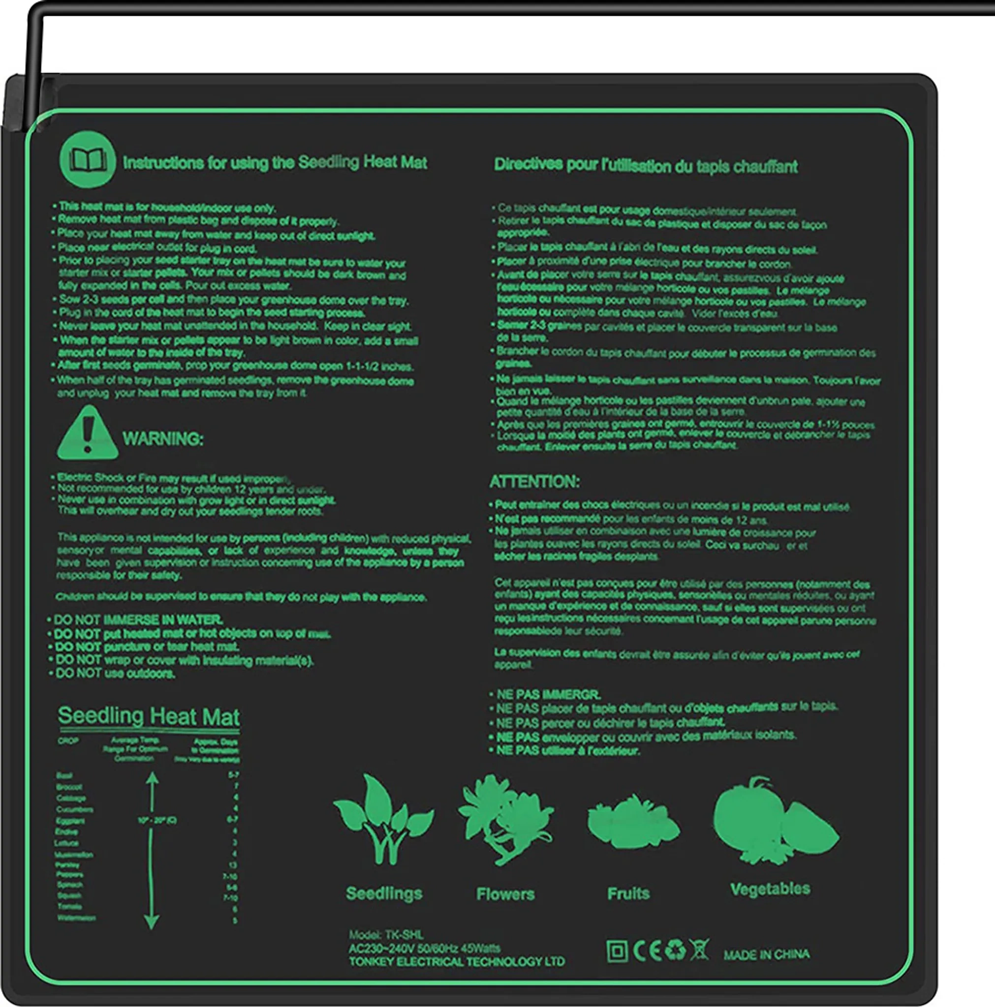 Heizmatte Pflanzen Zimmergewächshaus 45W