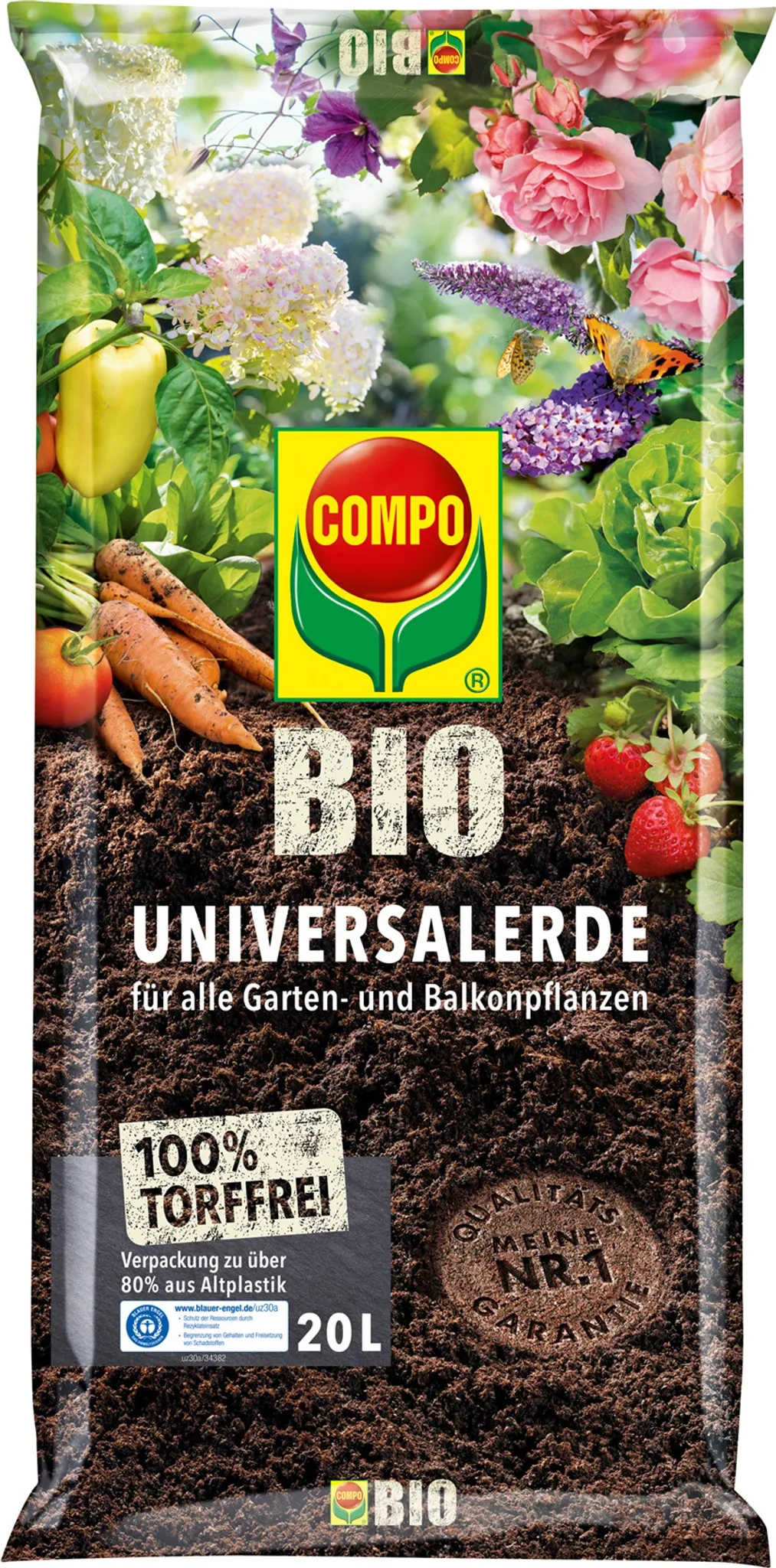 COMPO Universal-Erde torffrei – 20 Liter, für Zierpflanzen, Gemüse & Kräuter