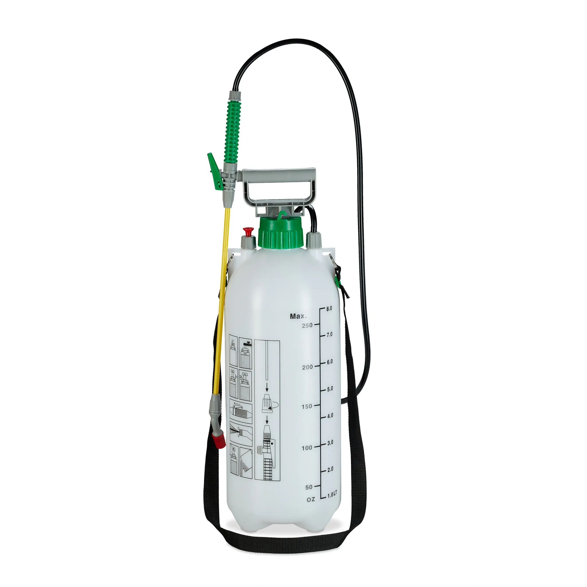 Relaxdays Drucksprüher 8 Liter – Gartenspritze mit verstellbarer Düse, Tragegurt & Skala