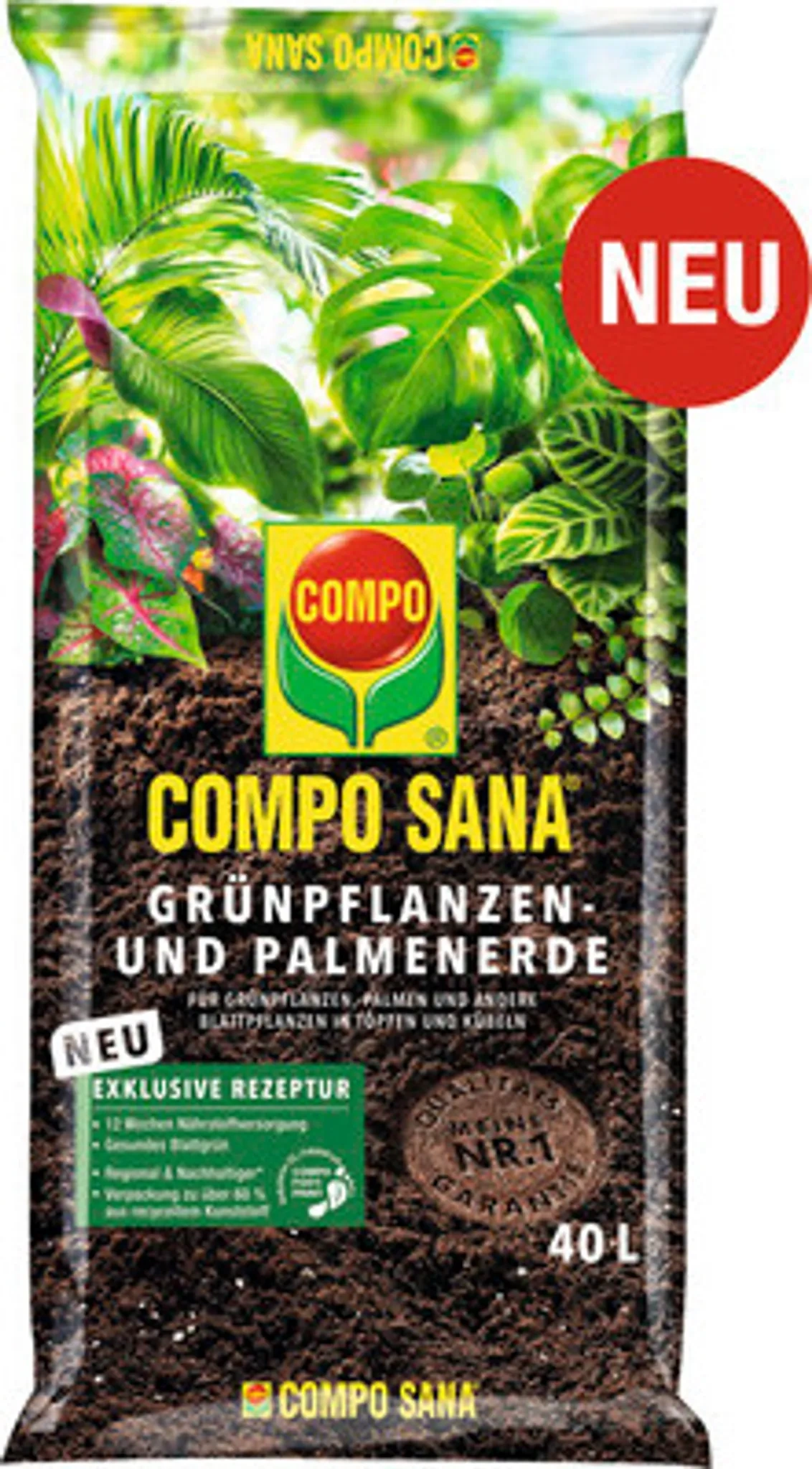 COMPO SANA Grünpflanzen- und Palmenerde – 40 Liter, gebrauchsfertig, mit Wurzelaktivator