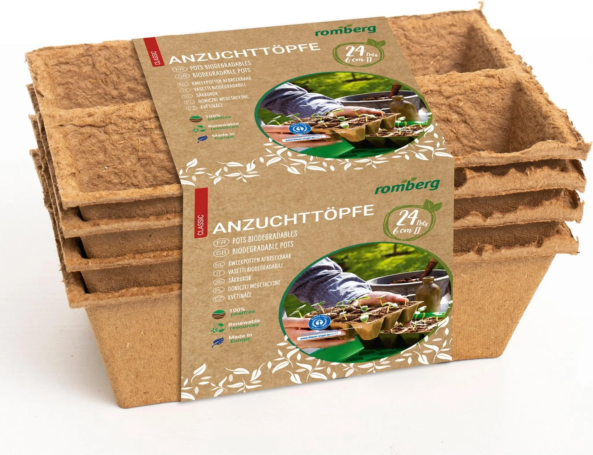 Romberg CLASSIC Anzuchttöpfe 6 cm quadratisch – 24er Pack